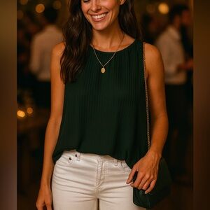 Pleated sleeveless top Zara, dark green, S